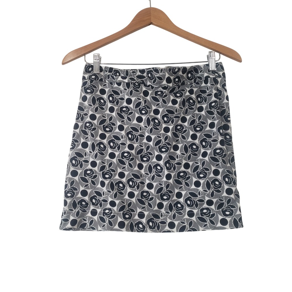 Ann‎ Taylor LOFT Mini Skirt Womens 2P Black White Floral Rose Polka Dot Stretch
